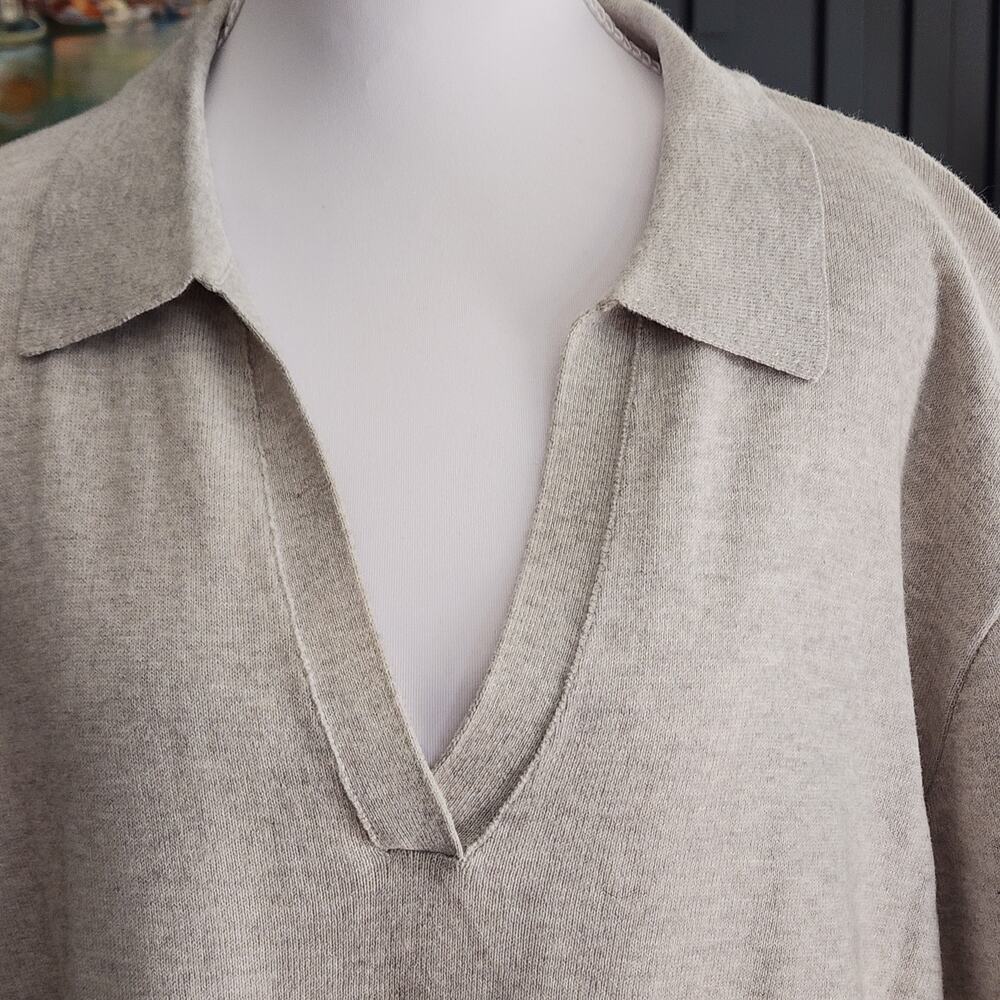 J.Crew Factory NWT Cashmere Blend Polo Sweater Sz 3X Oatmeal Boxy - Picture 2 of 7
